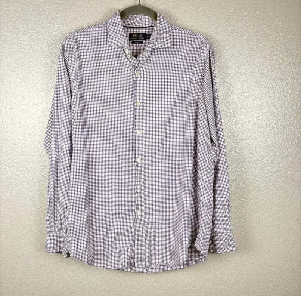 Polo Ralph Lauren Men’s Size M RL Twill Blue Purple Plaid Style Button Up Shirt